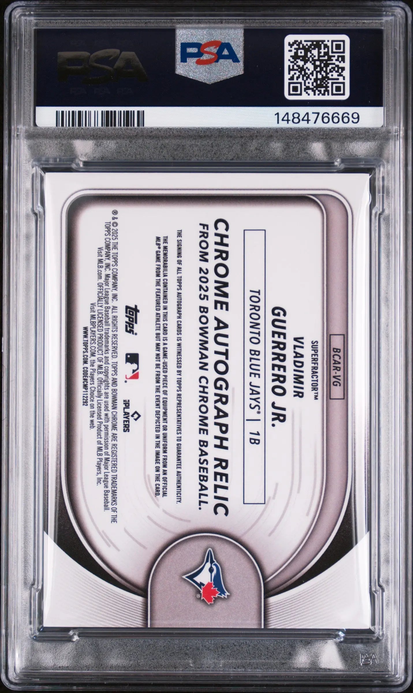 2025 Bowman Chrome Auto Patch Vladimir Guerrero JR. Super 1/1 PSA 8 Auto 10 