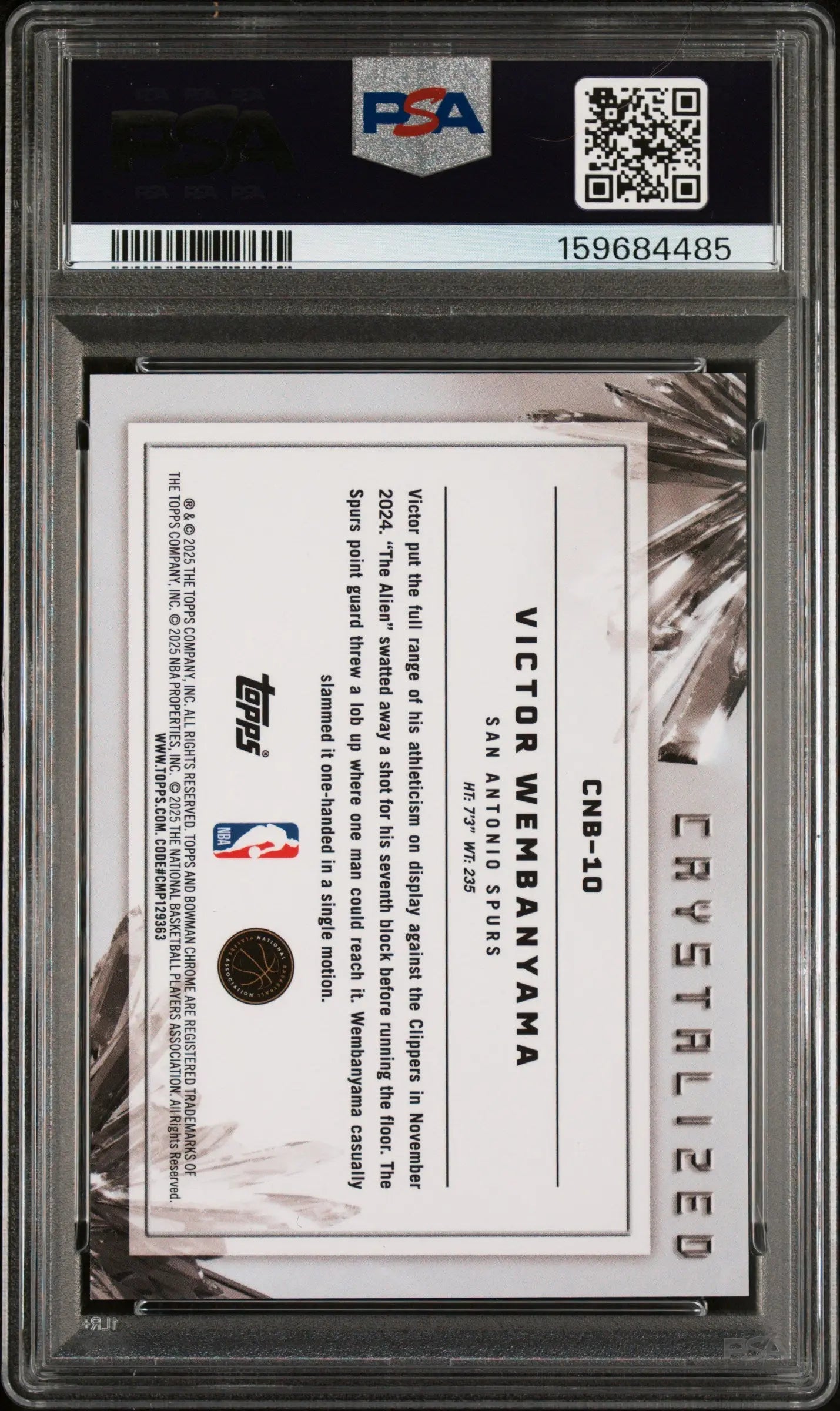 2025 Bowman Chrome Basketball Crystalized NBA Victor Wembanyama PSA 10 