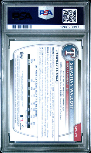2025 Bowman Chrome Prospect Autographs Sebastian Walcott Green Lava /99 PSA 9 