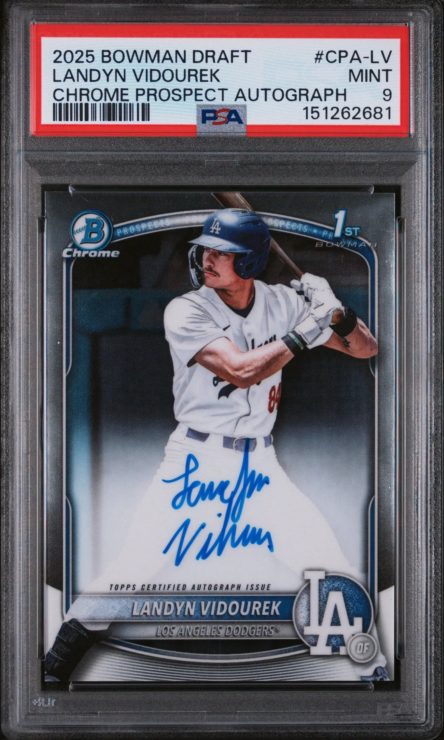 2025 Bowman Draft Chrome Prospect Autographs Landyn Vidourek Auto PSA 9 