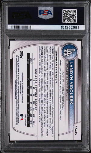 2025 Bowman Draft Chrome Prospect Autographs Landyn Vidourek Auto PSA 9 