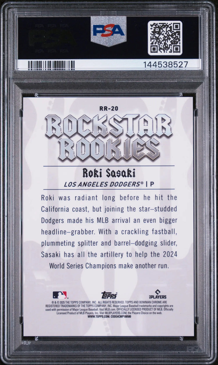 2025 Bowman Rockstar Rookies RC Roki Sasaki Rock Star Mini Diamond /150 PSA 10 