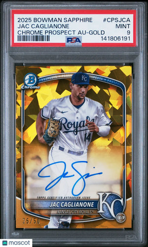 2025 Bowman Sapphire Chrome Prospects Rookie Auto Jac Caglianone Gold /50 PSA 9 