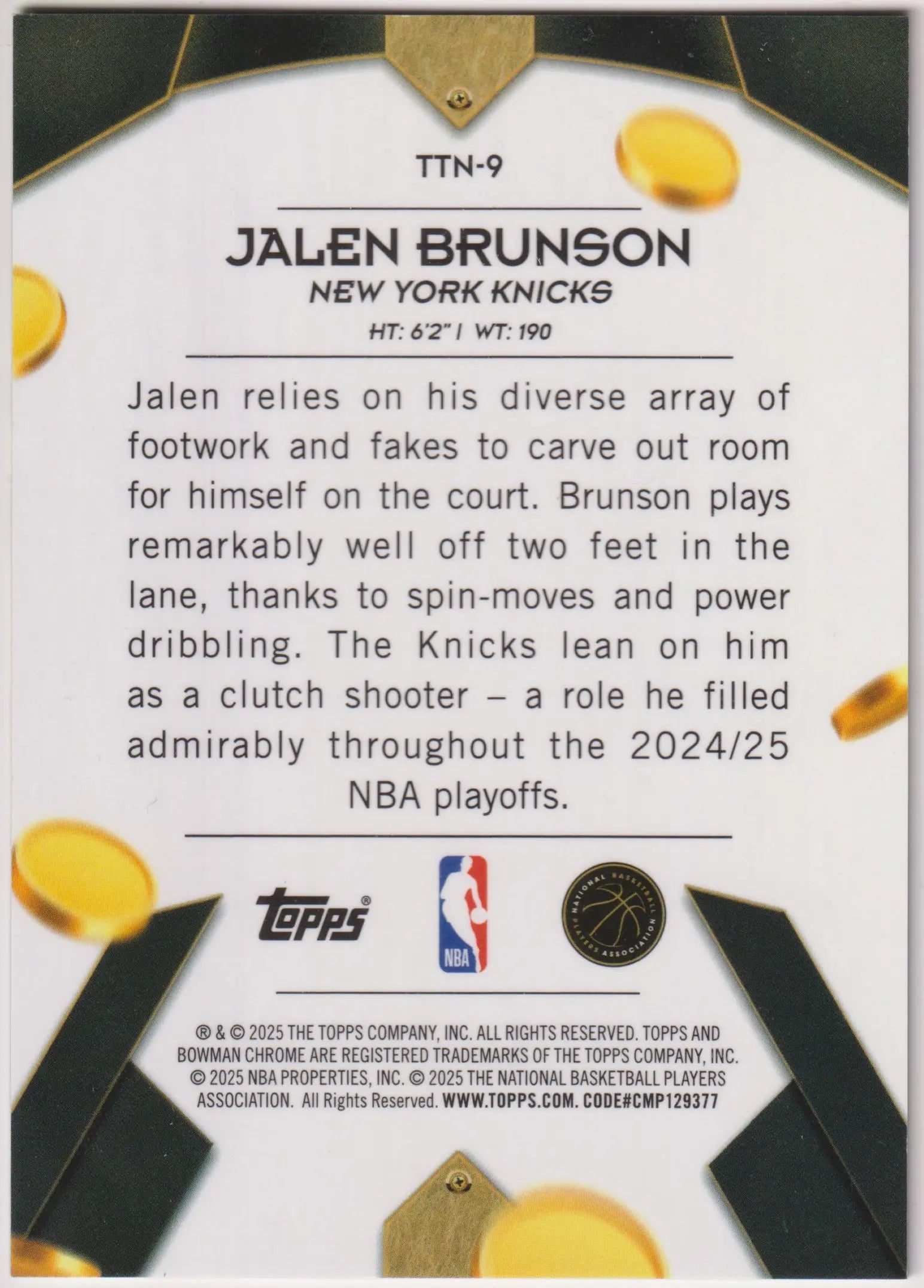 2025 Bowman Sapphire Treasured Talents Jalen Brunson 5/5 