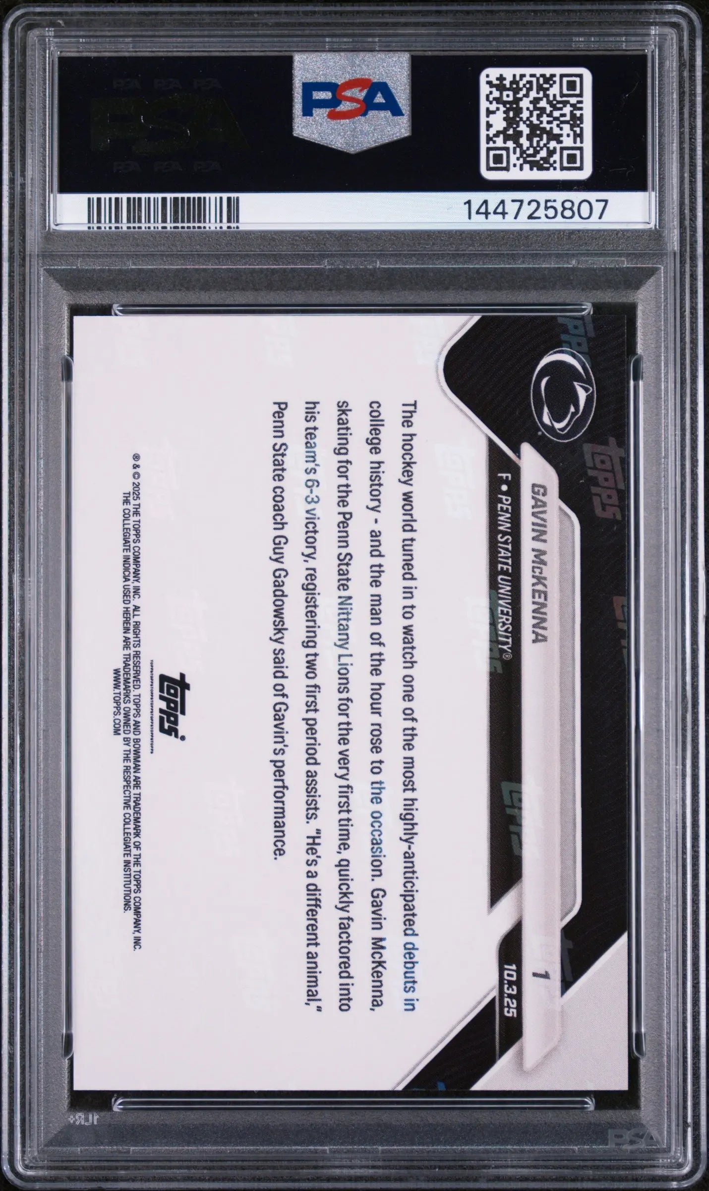 2025 Bowman U Now Hockey Gavin Mckenna #1 Gold /50 PSA 10 