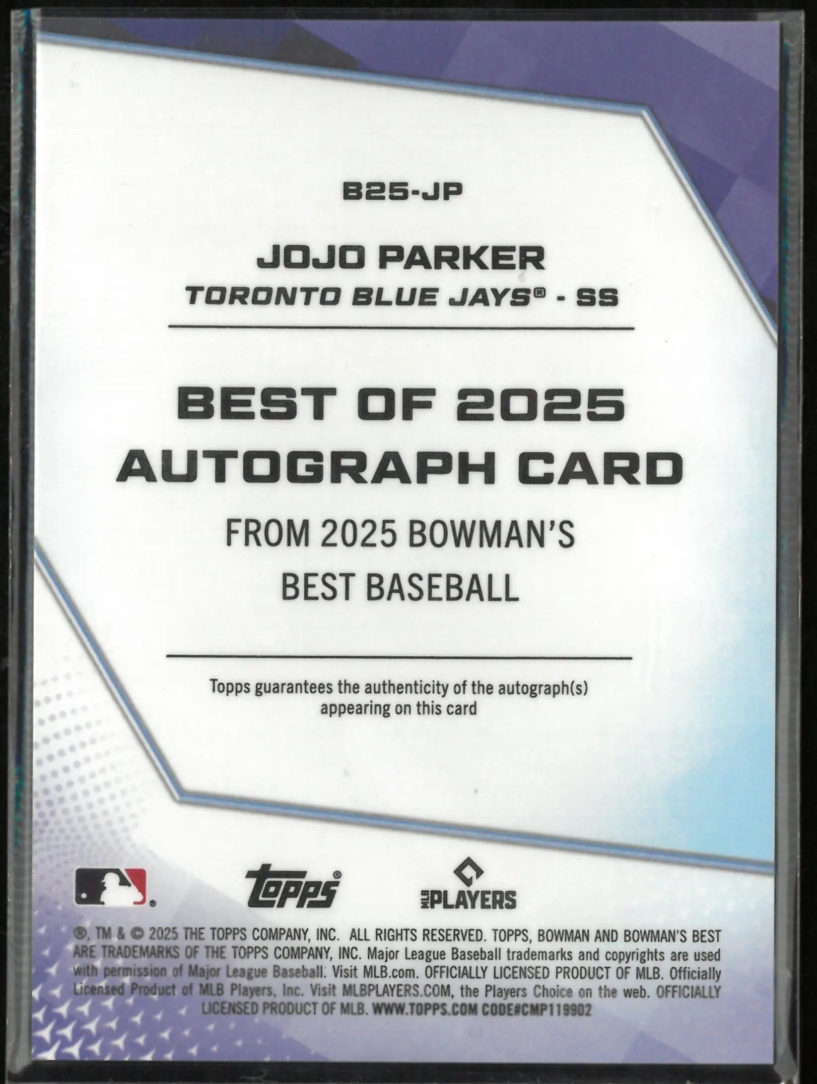 2025 Bowmans Best Baseball JoJo Parker Purple Auto Autograph /75 