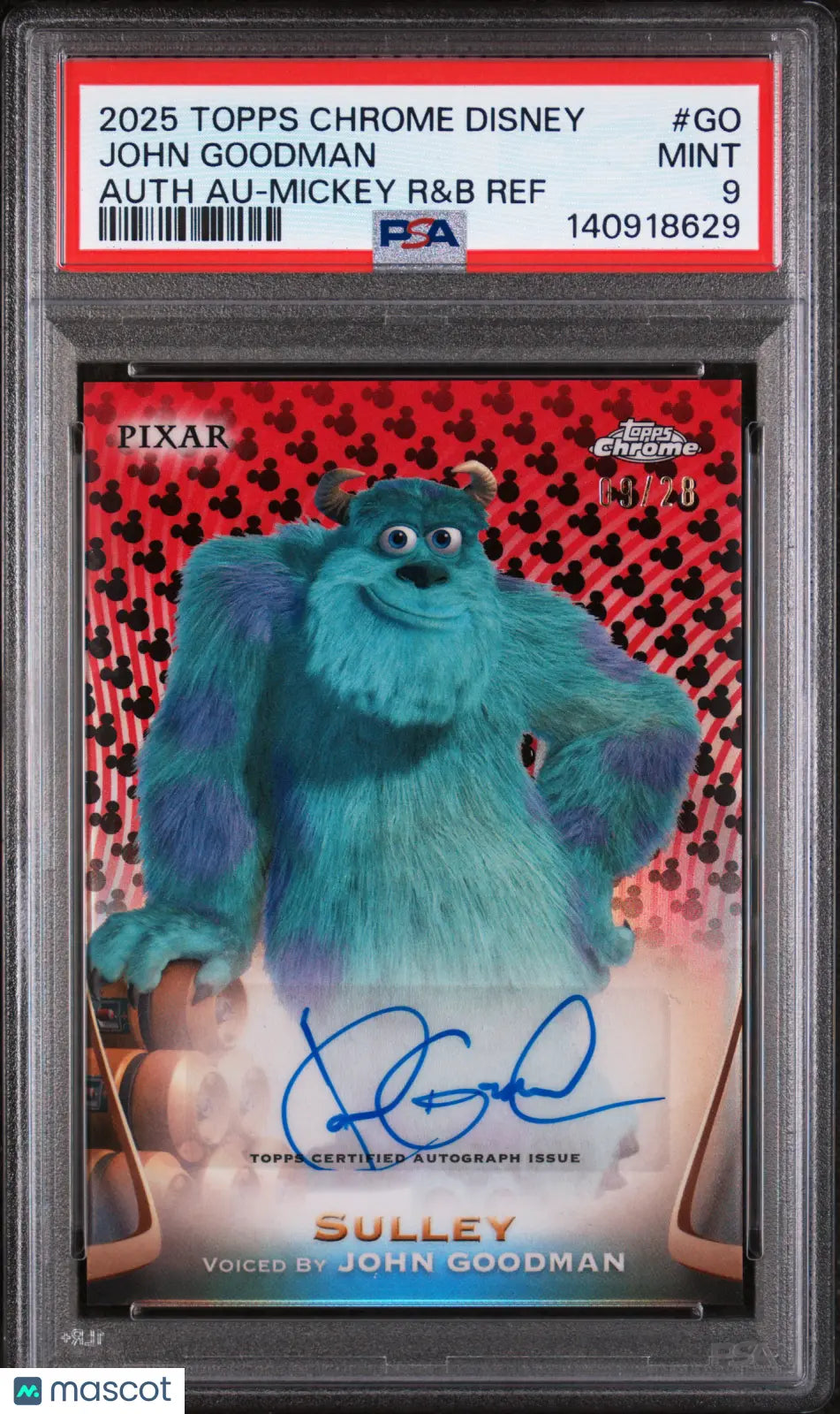 2025 Chrome Disney Auth Auto Sully John Goodman Red Black Refractor PSA 9 /28 