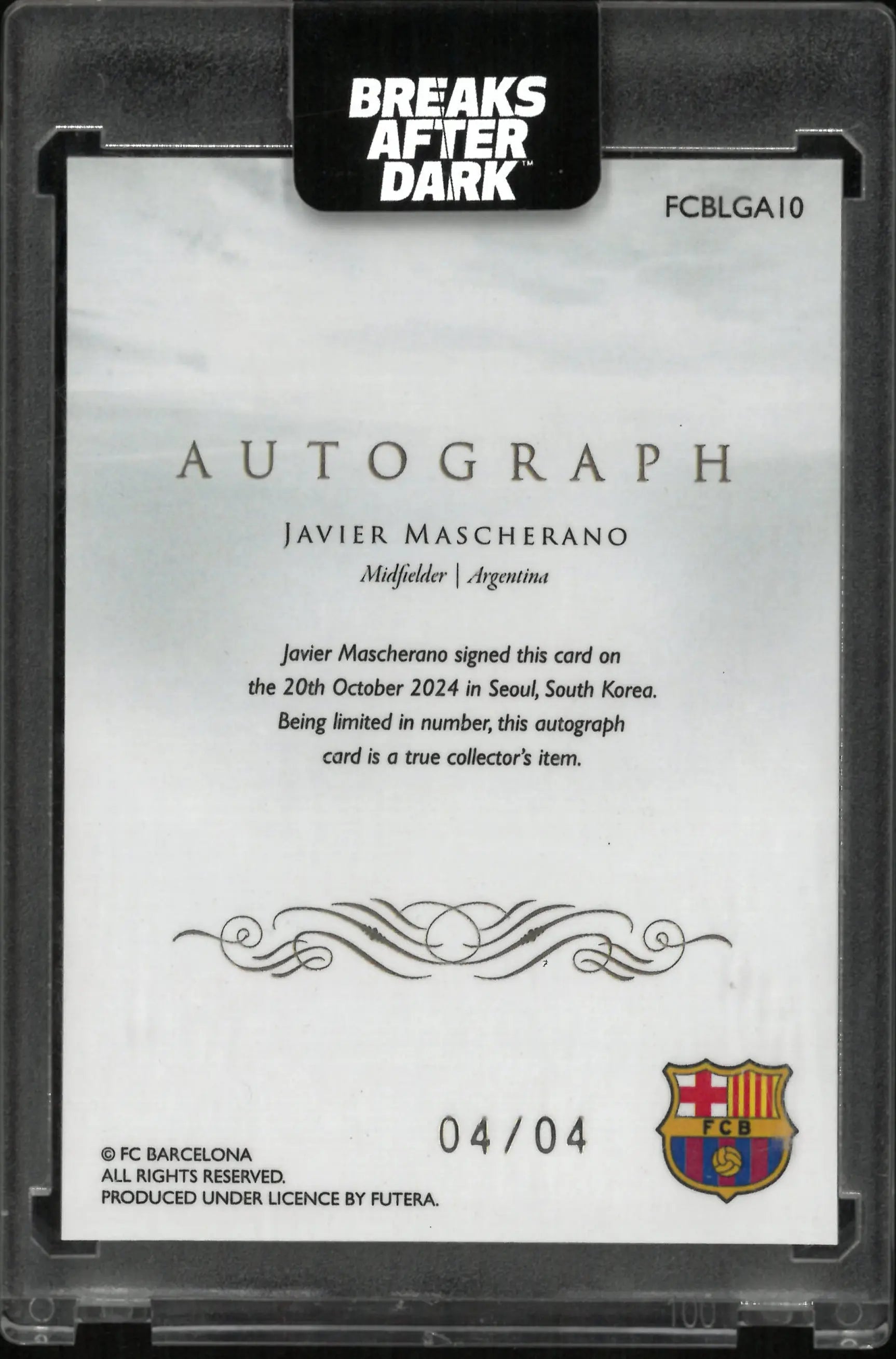 2025 Futera Autograph Javier Mascherano Barcelona Legends Auto /4 