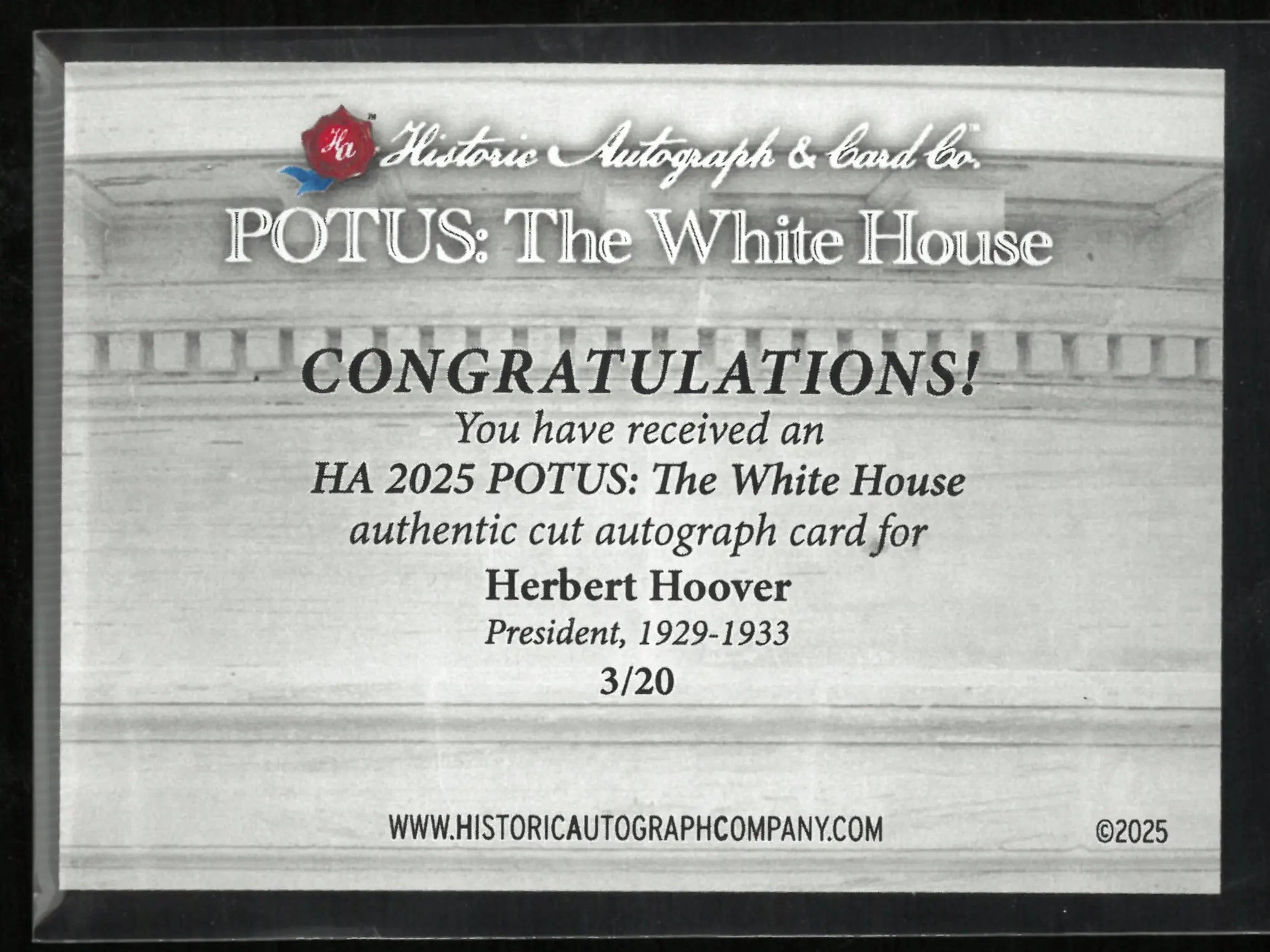 2025 Historic Autograph POTUSL The White House Herbert Hoover Auto 3/20 