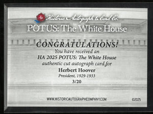 2025 Historic Autograph POTUSL The White House Herbert Hoover Auto 3/20 
