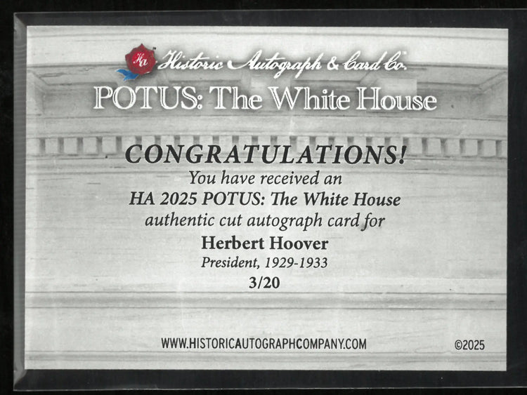 2025 Historic Autograph POTUSL The White House Herbert Hoover Auto 3/20 