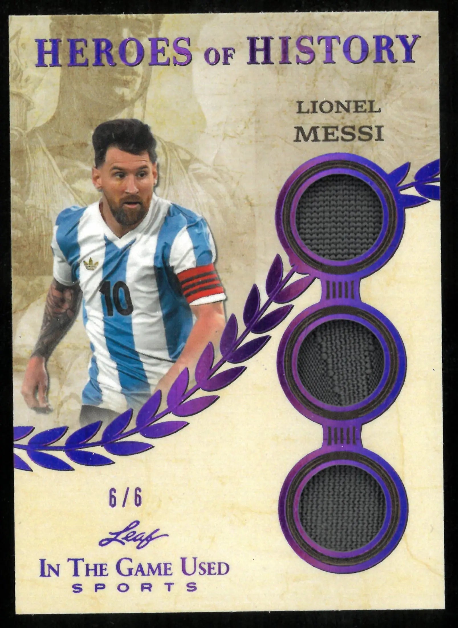 2025 Leaf In The Game Used Sports Heroes Of History Triple Patch Lionel Messi /6 