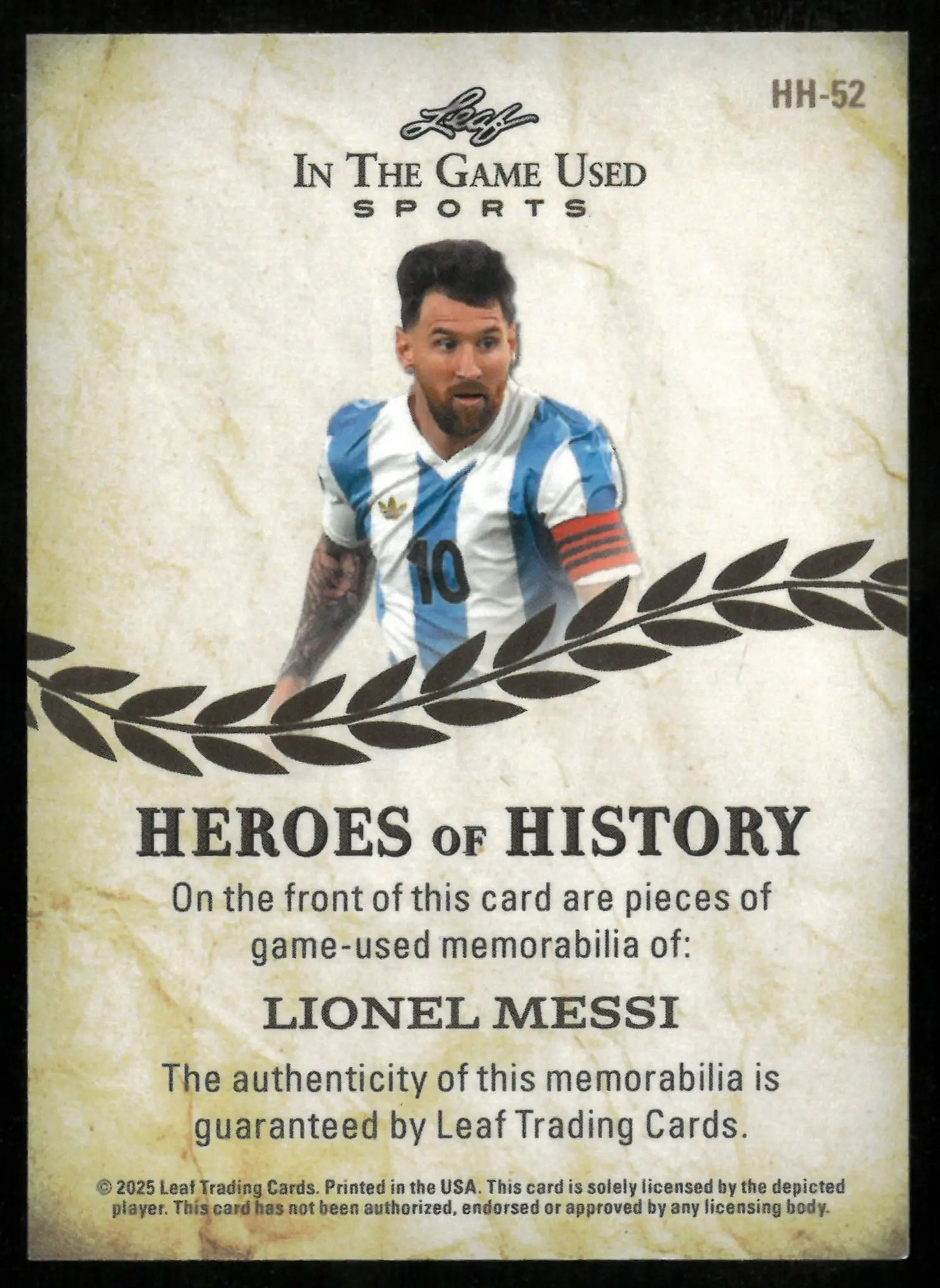 2025 Leaf In The Game Used Sports Heroes Of History Triple Patch Lionel Messi /6 