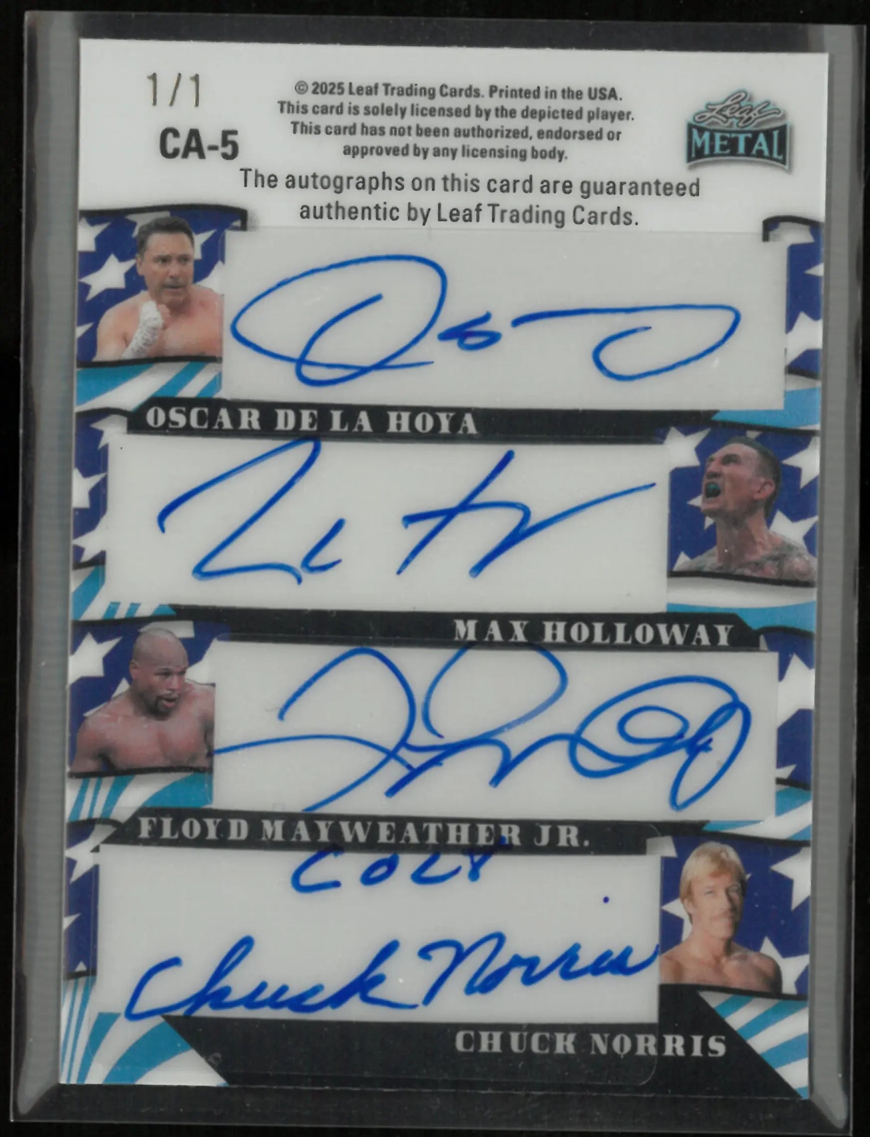 2025 Leaf Metal Celebr8 America McGregor/Tyson/Poirier/Wilder/De La Hoya/Holloway/Mayweather/Norris Auto /1 