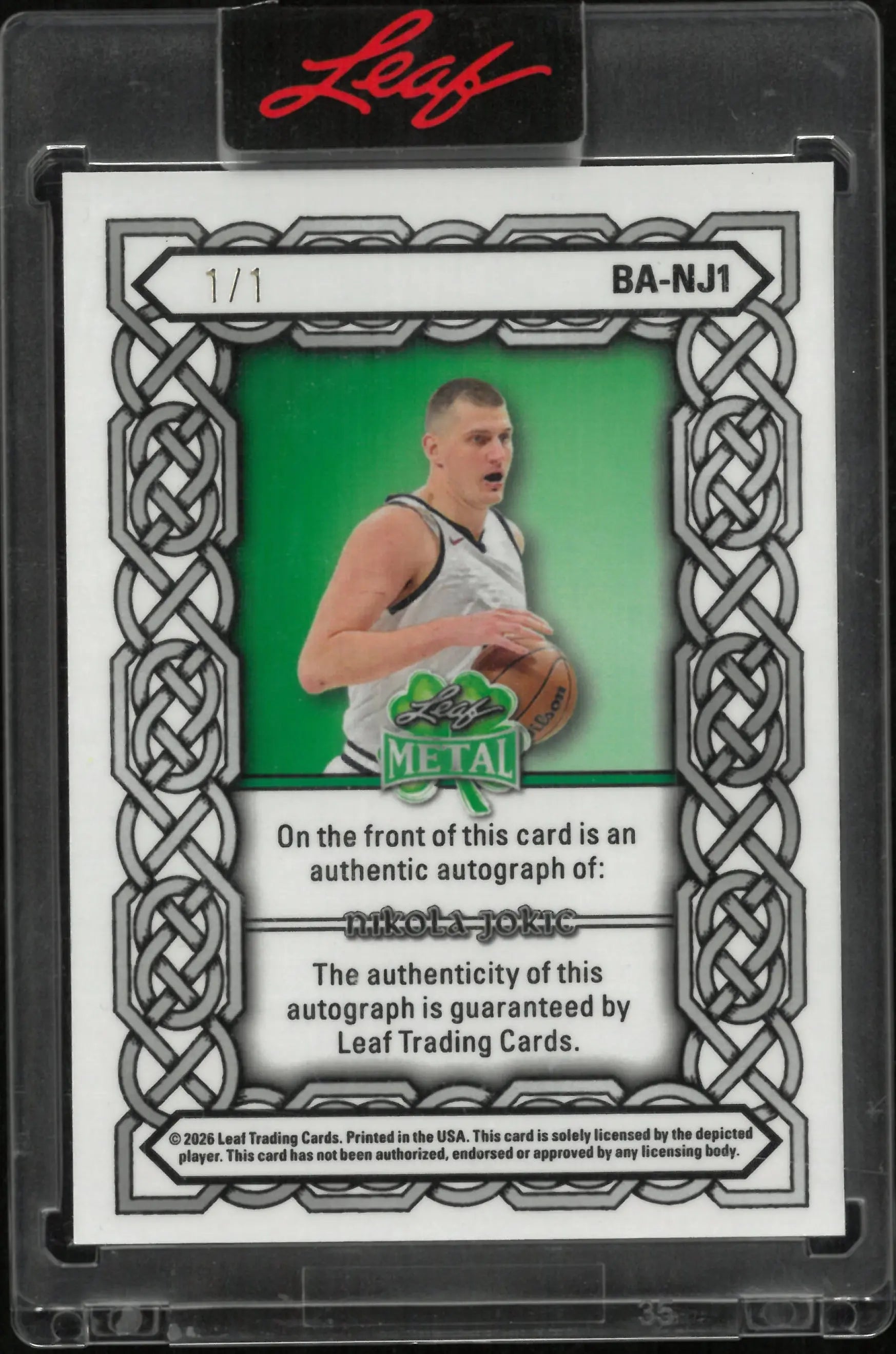 2025 Leaf Metal Nikola Jokic Autograph Green 1/1 