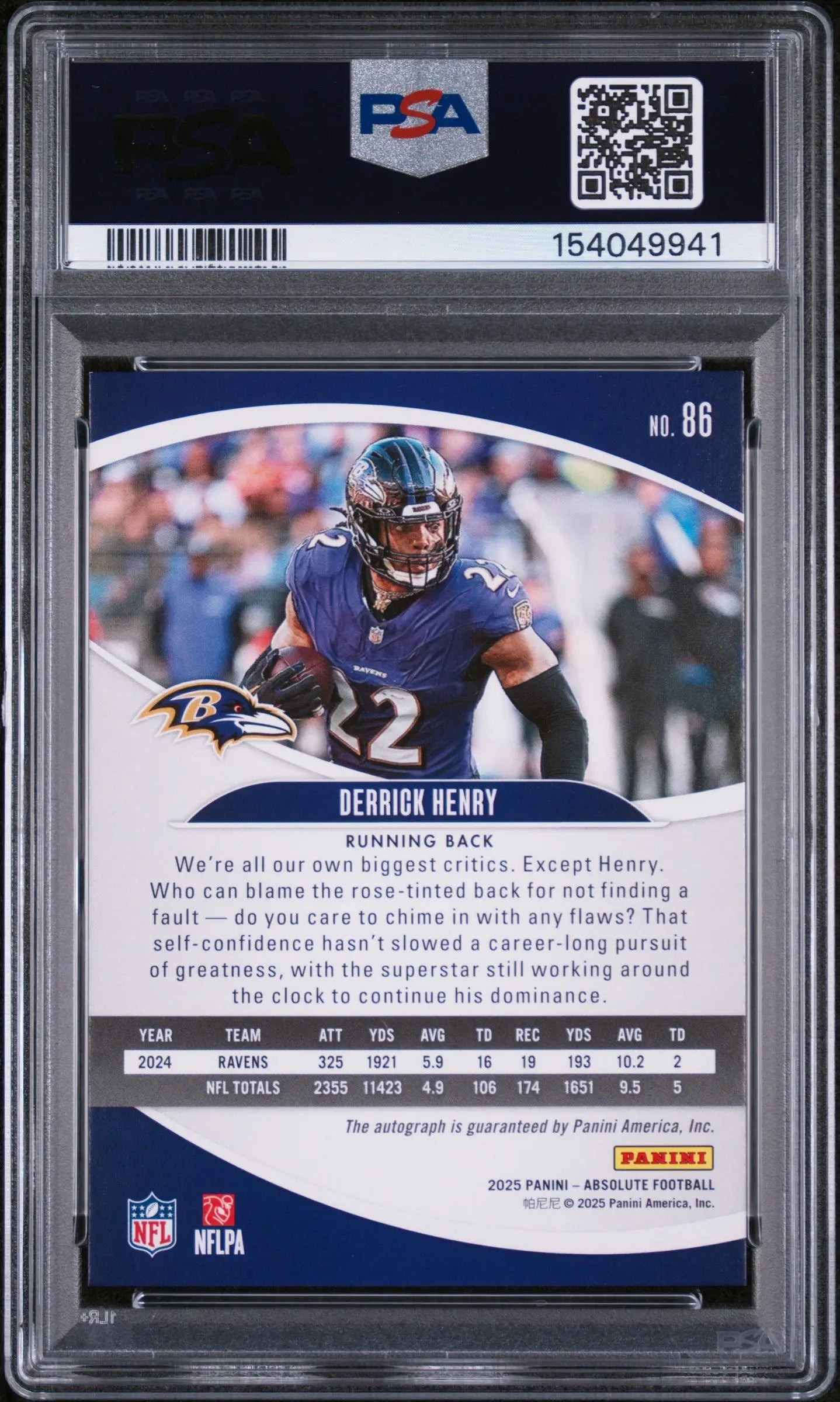 2025 Panini Absolute Autograph Derrick Henry Auto PSA 8 