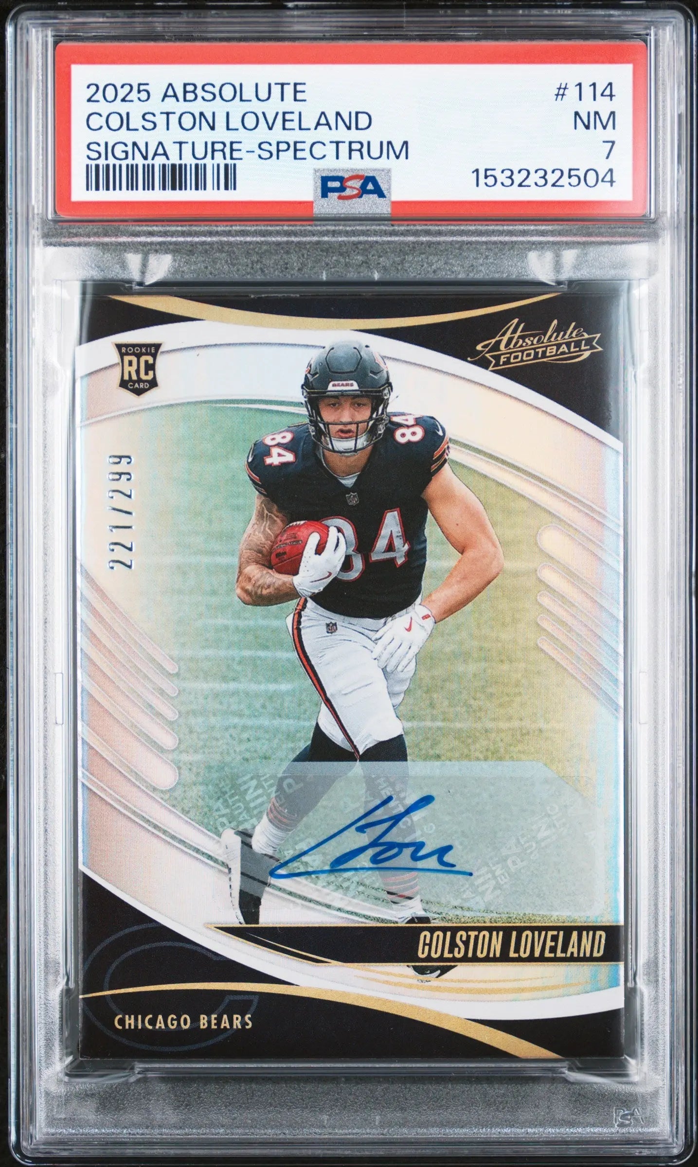 2025 Panini Absolute Rookie Autograph Colston Loveland Auto /299 RC PSA 7 