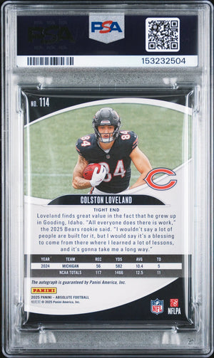 2025 Panini Absolute Rookie Autograph Colston Loveland Auto /299 RC PSA 7 