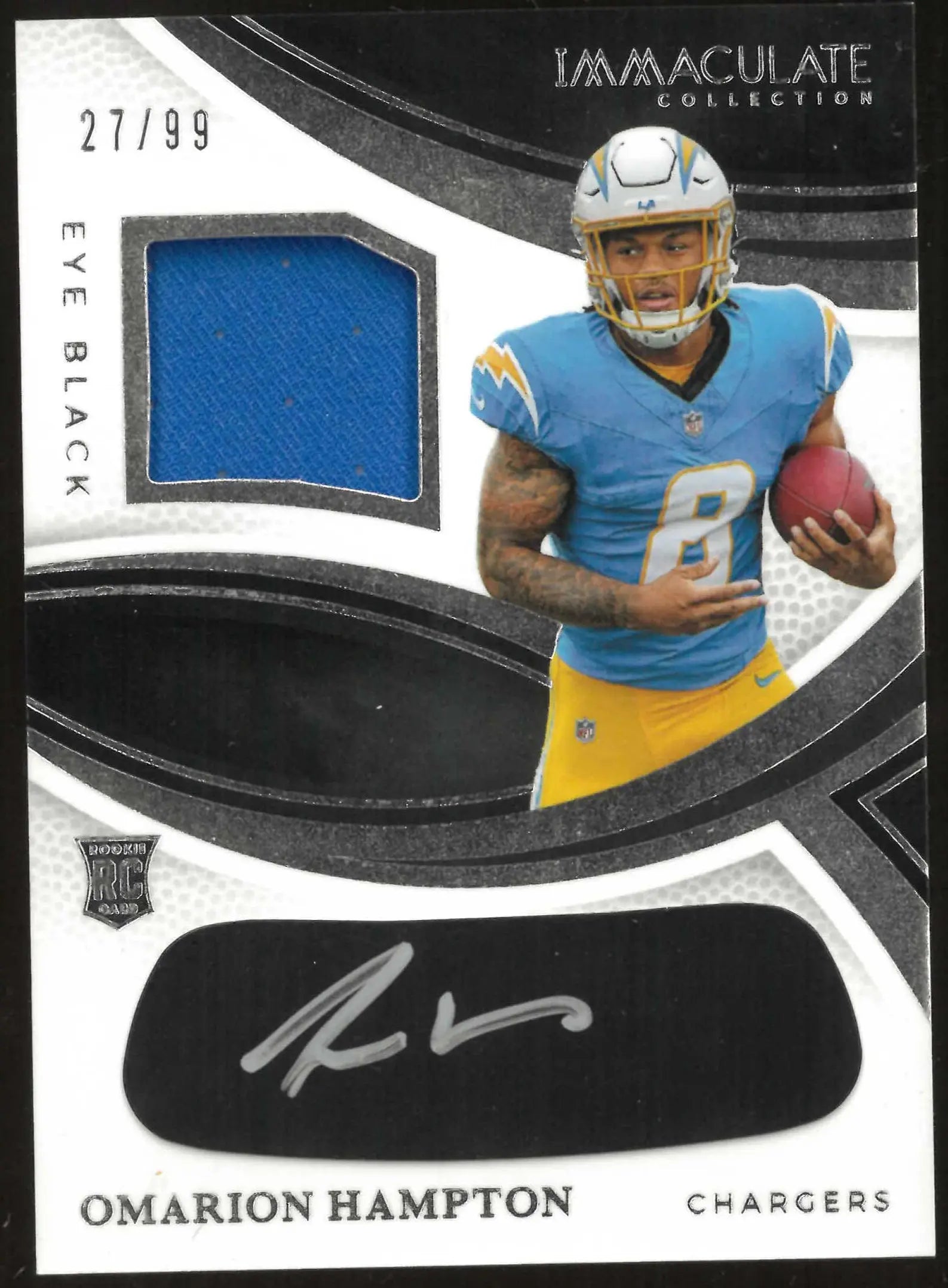 2025 Panini Autograph Rookie Patch Eye Black Omarion Hampton Auto RC /99 