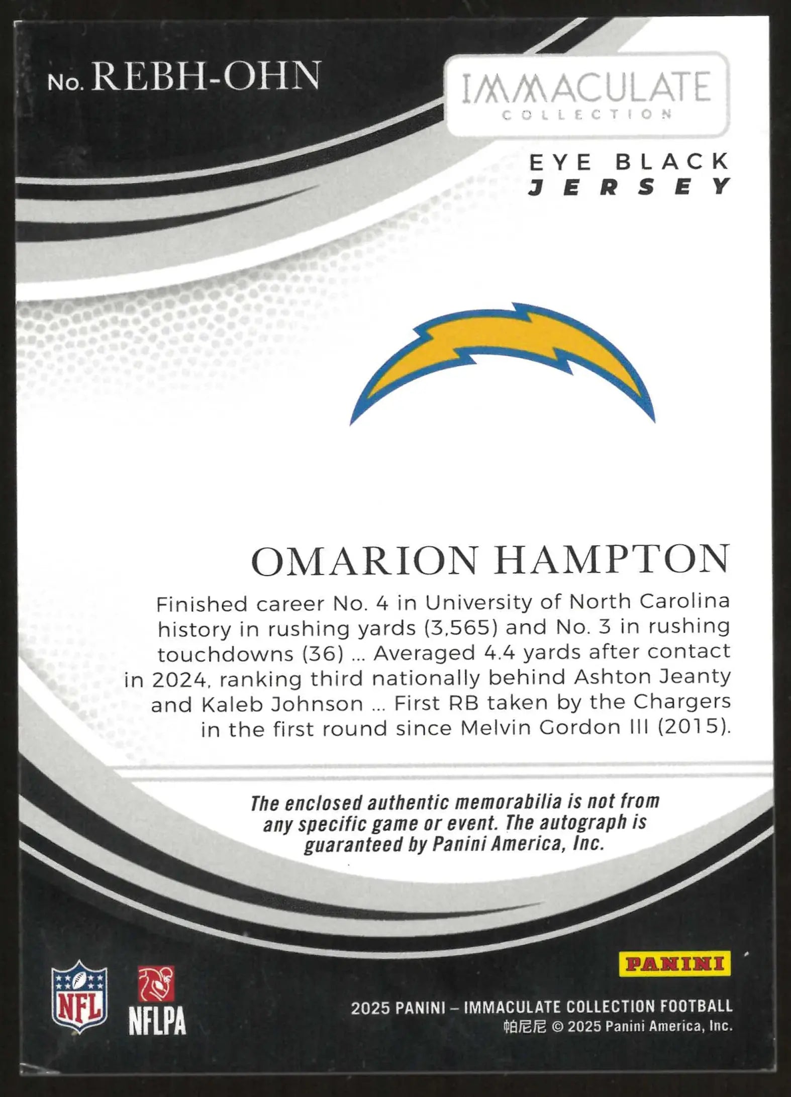 2025 Panini Autograph Rookie Patch Eye Black Omarion Hampton Auto RC /99 
