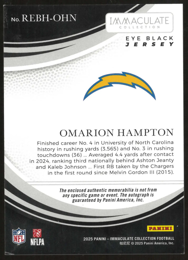 2025 Panini Autograph Rookie Patch Eye Black Omarion Hampton Auto RC /99 