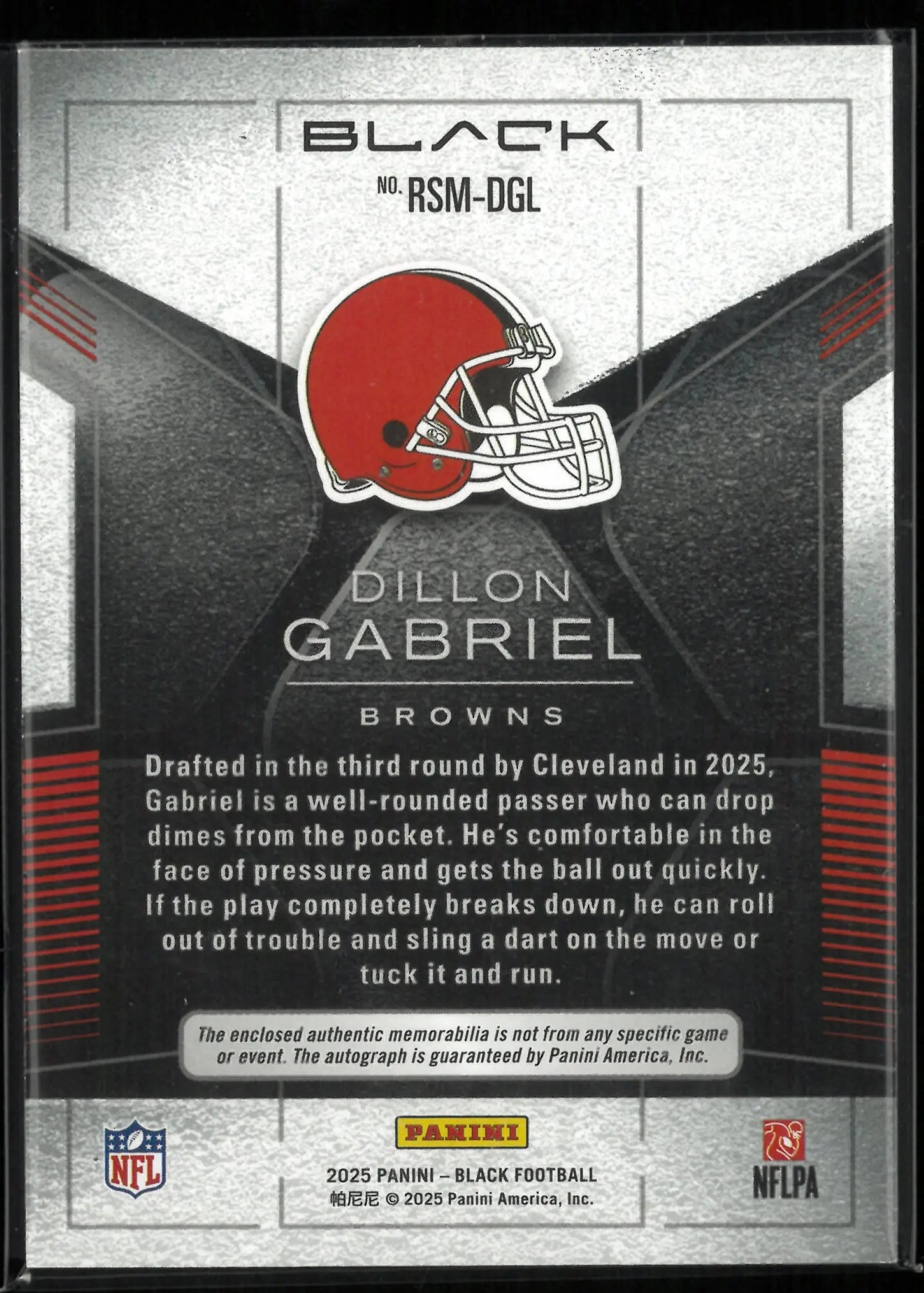 2025 Panini Black Football Dillon Gabriel Autograph Patch Rookie Auto RC /149 