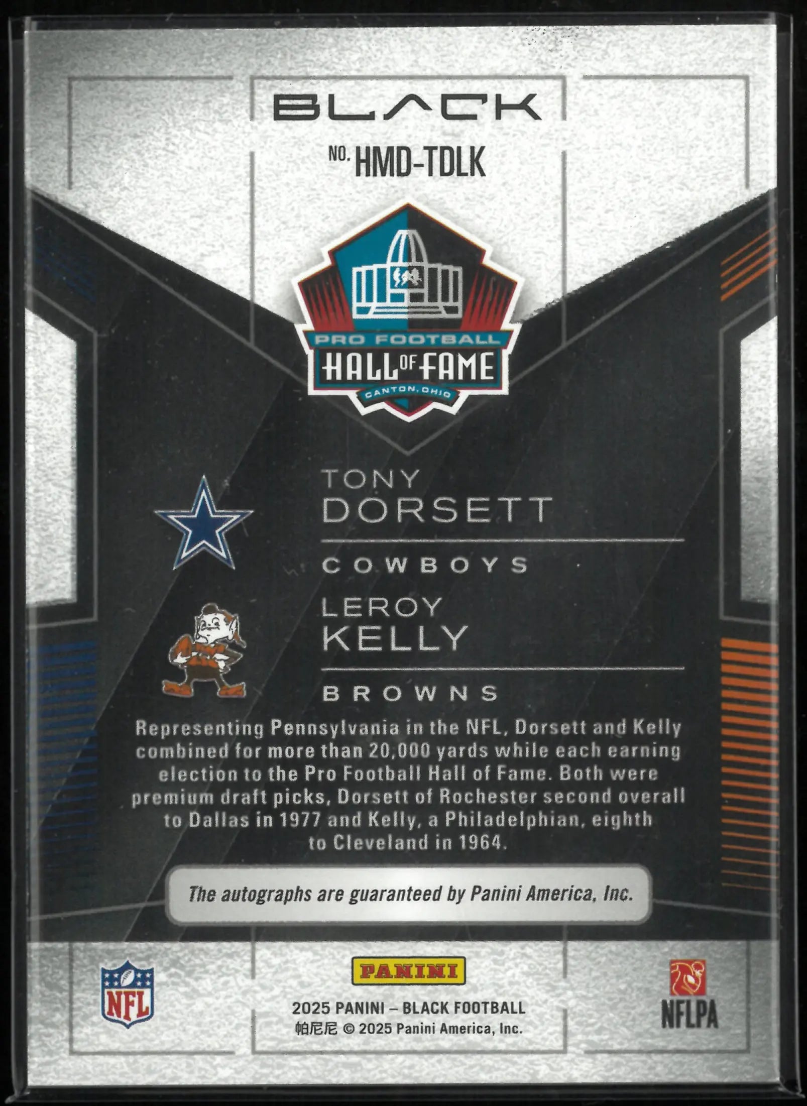 2025 Panini Black Hall of Fame Hall Mates Tony Dorsett & Leroy Kelly Autograph /10 