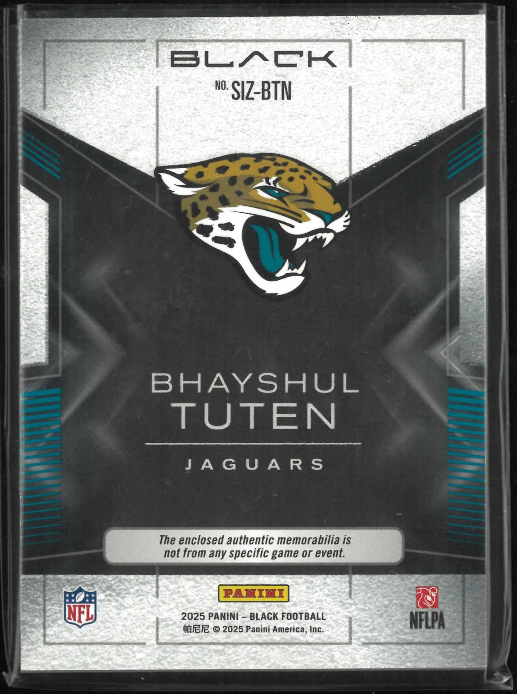 2025 Panini Black Sizable Patch Rookie Bhayshul Tuten /50 