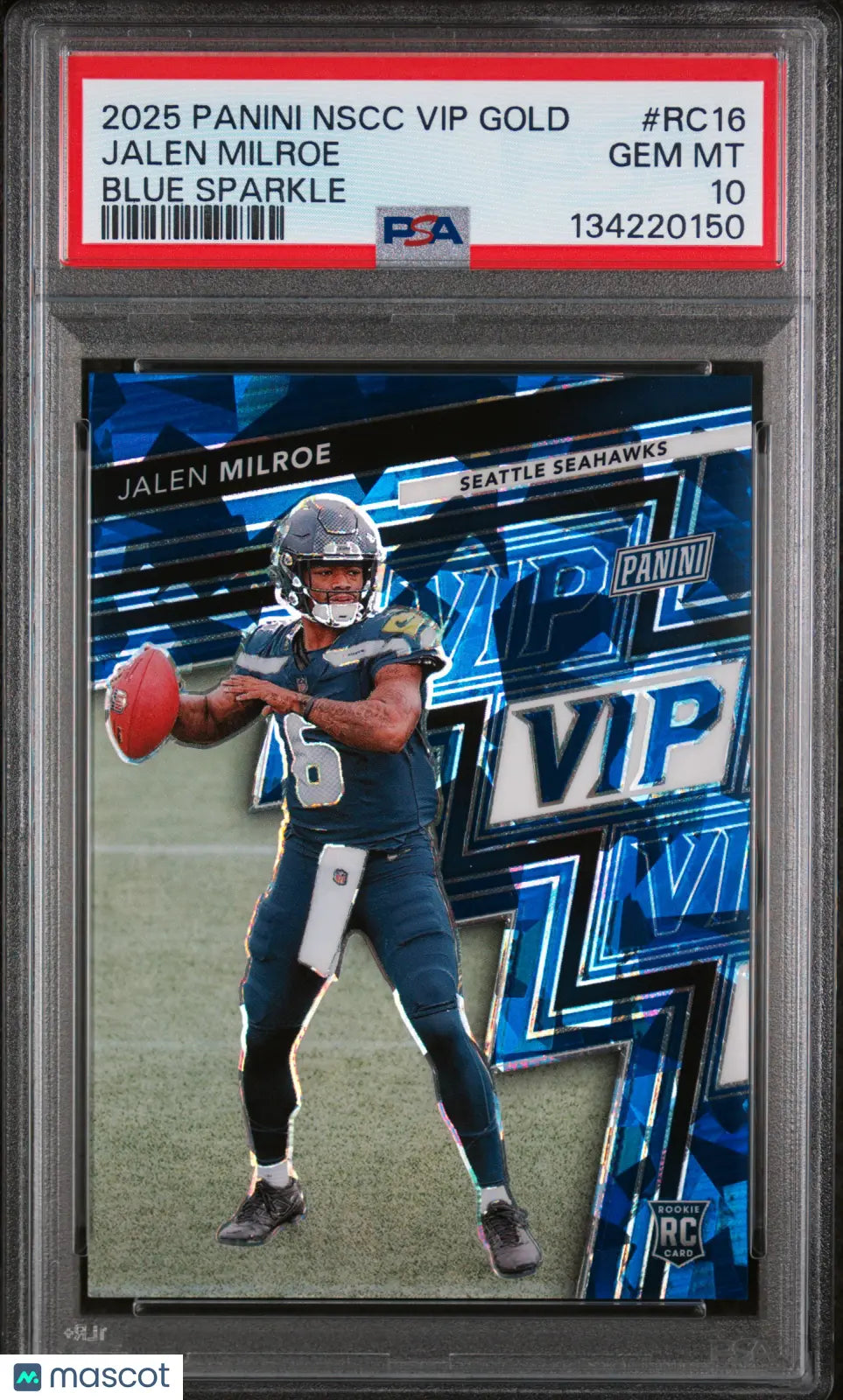 2025 Panini Collectors Convention VIP Gold Jalen Milroe Blue Sparkle RC PSA 10 