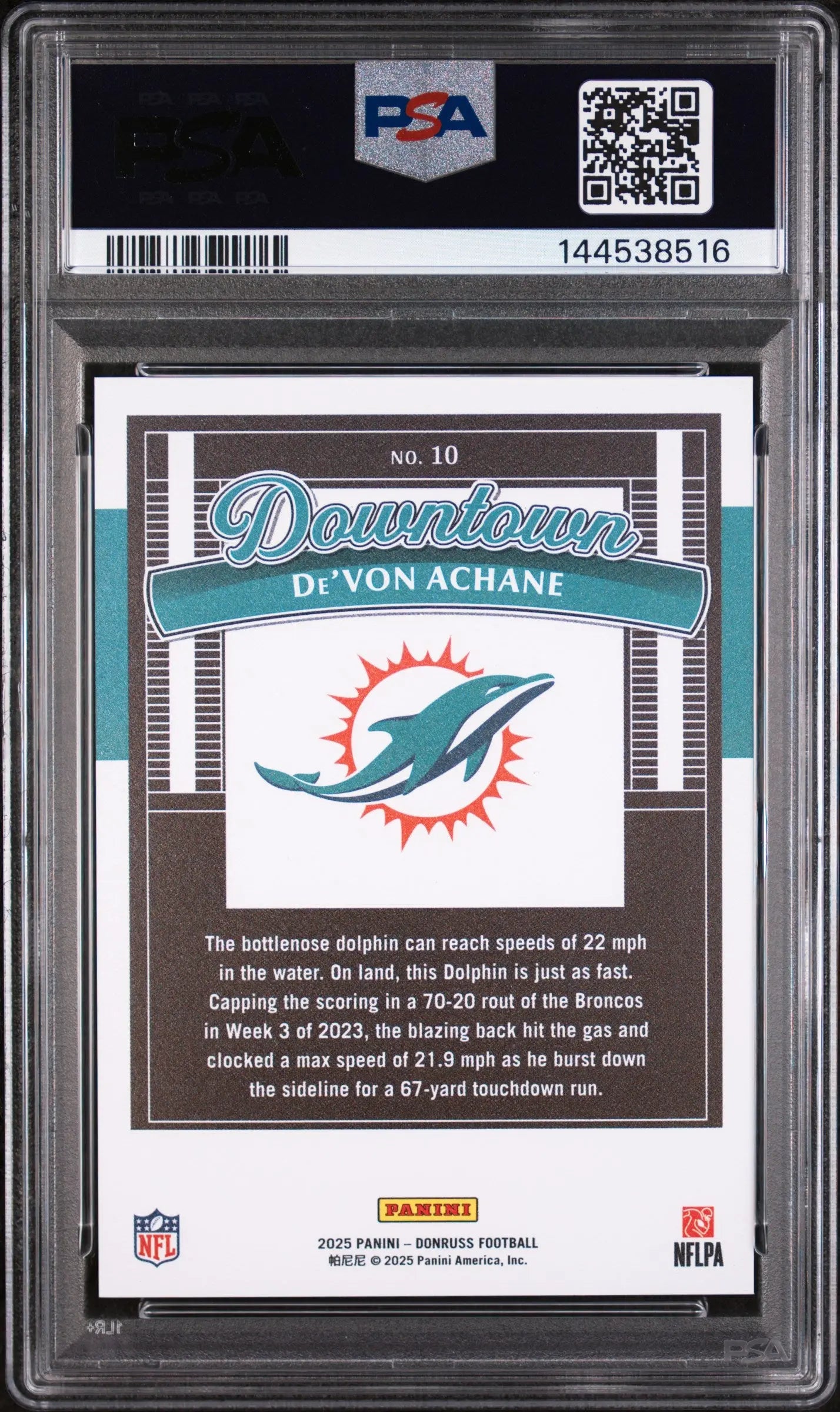 2025 Panini Donruss Downtown De'von Achane PSA 10 