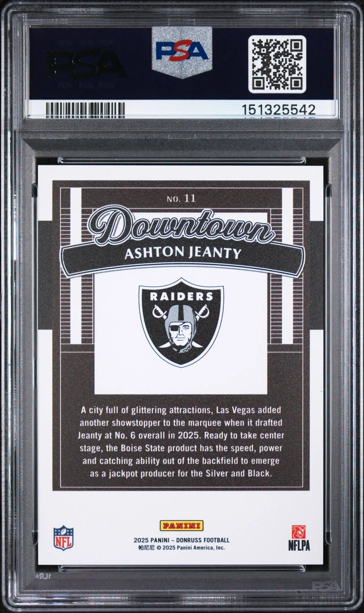 2025 Panini Donruss Downtown Rookie Ashton Jeanty #11 PSA 10 