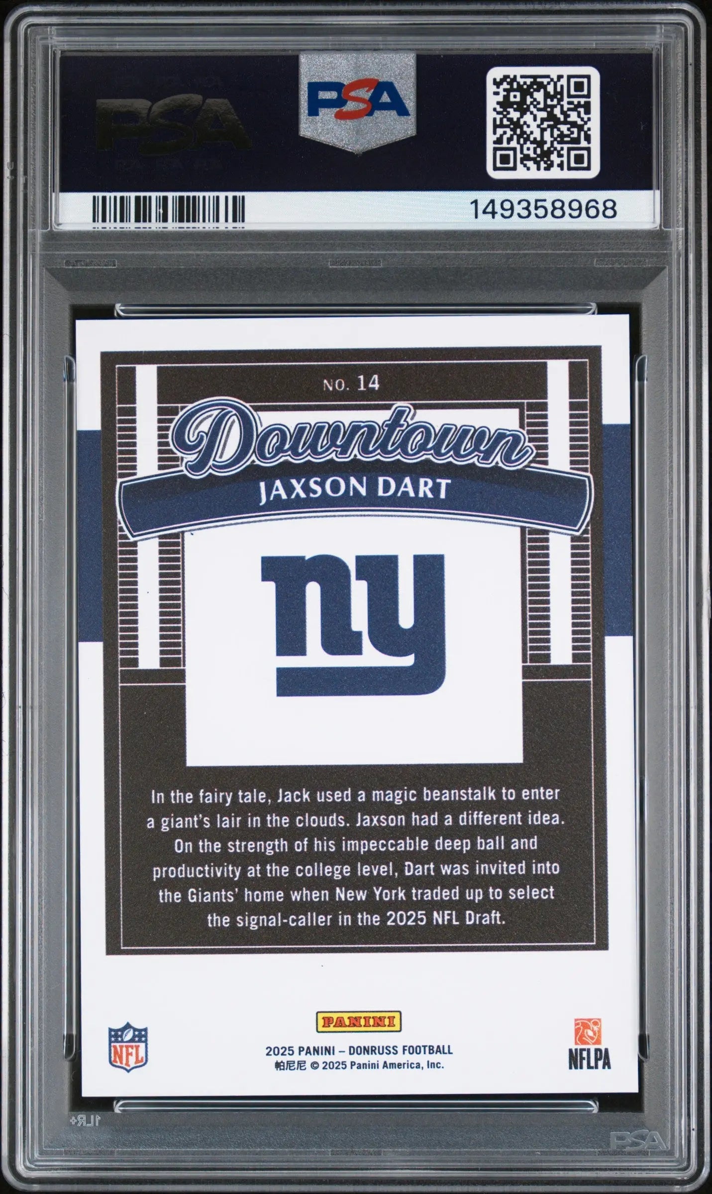 2025 Panini Donruss Downtown Rookie Jaxson Dart RC PSA 9 