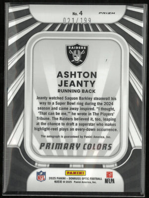 2025 Panini Donruss Optic Ashton Jeanty Autograph Rookie Card 
