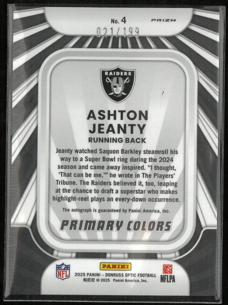 2025 Panini Donruss Optic Ashton Jeanty Autograph Rookie Card 