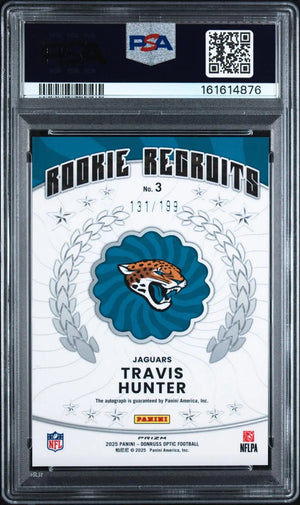 2025 Panini Donruss Optic Auto Rookie Recruits Travis Hunter RC Auto /199 PSA 10 