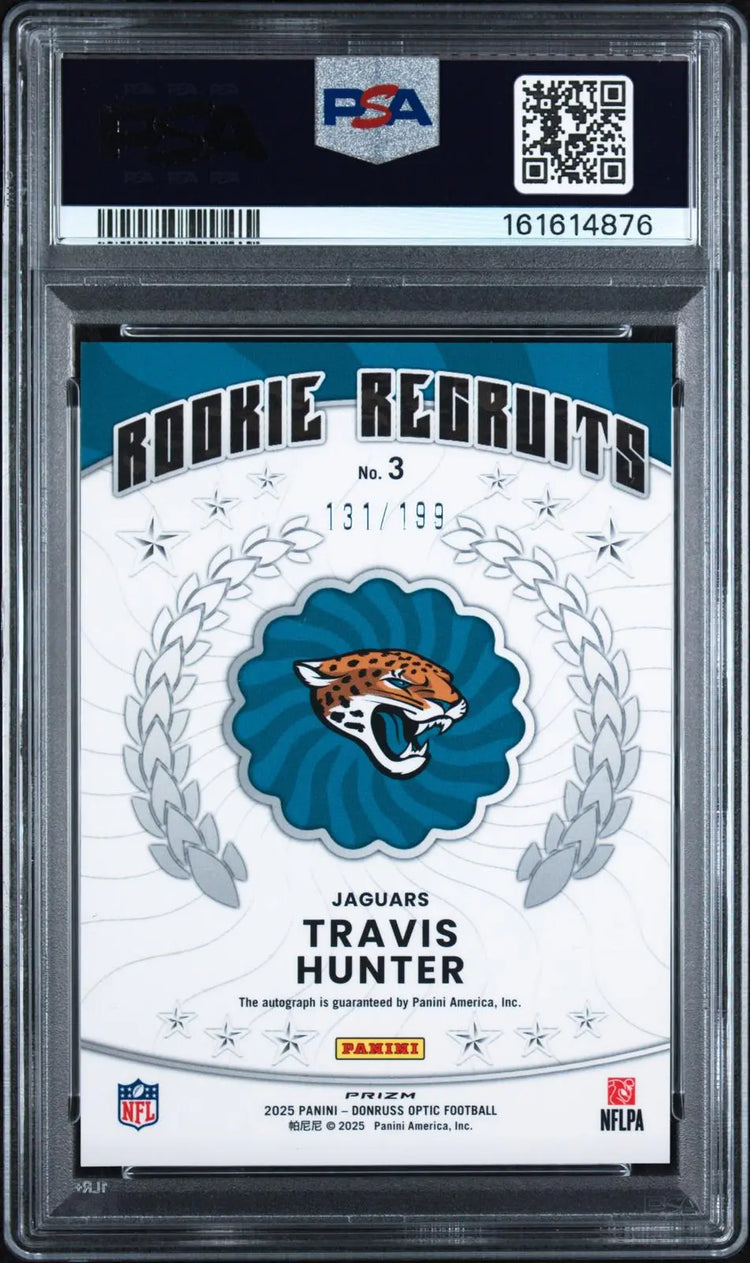 2025 Panini Donruss Optic Auto Rookie Recruits Travis Hunter RC Auto /199 PSA 10 