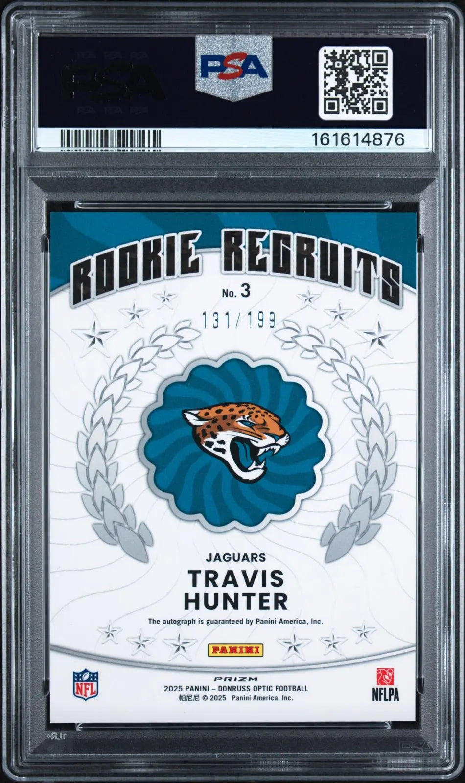 2025 Panini Donruss Optic Auto Rookie Recruits Travis Hunter RC Auto /199 PSA 10 