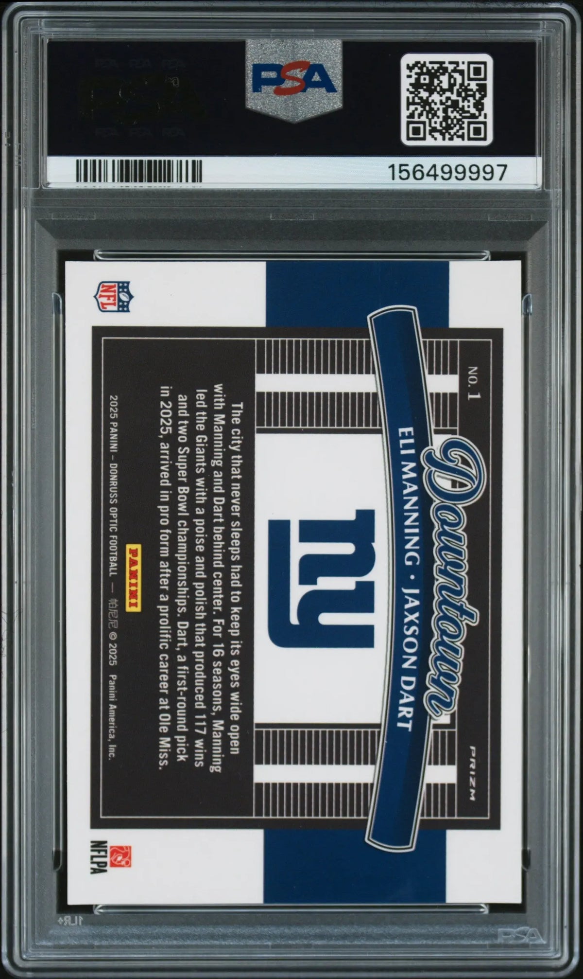 2025 Panini Donruss Optic Downtown Duos Manning/Dart PSA 9 
