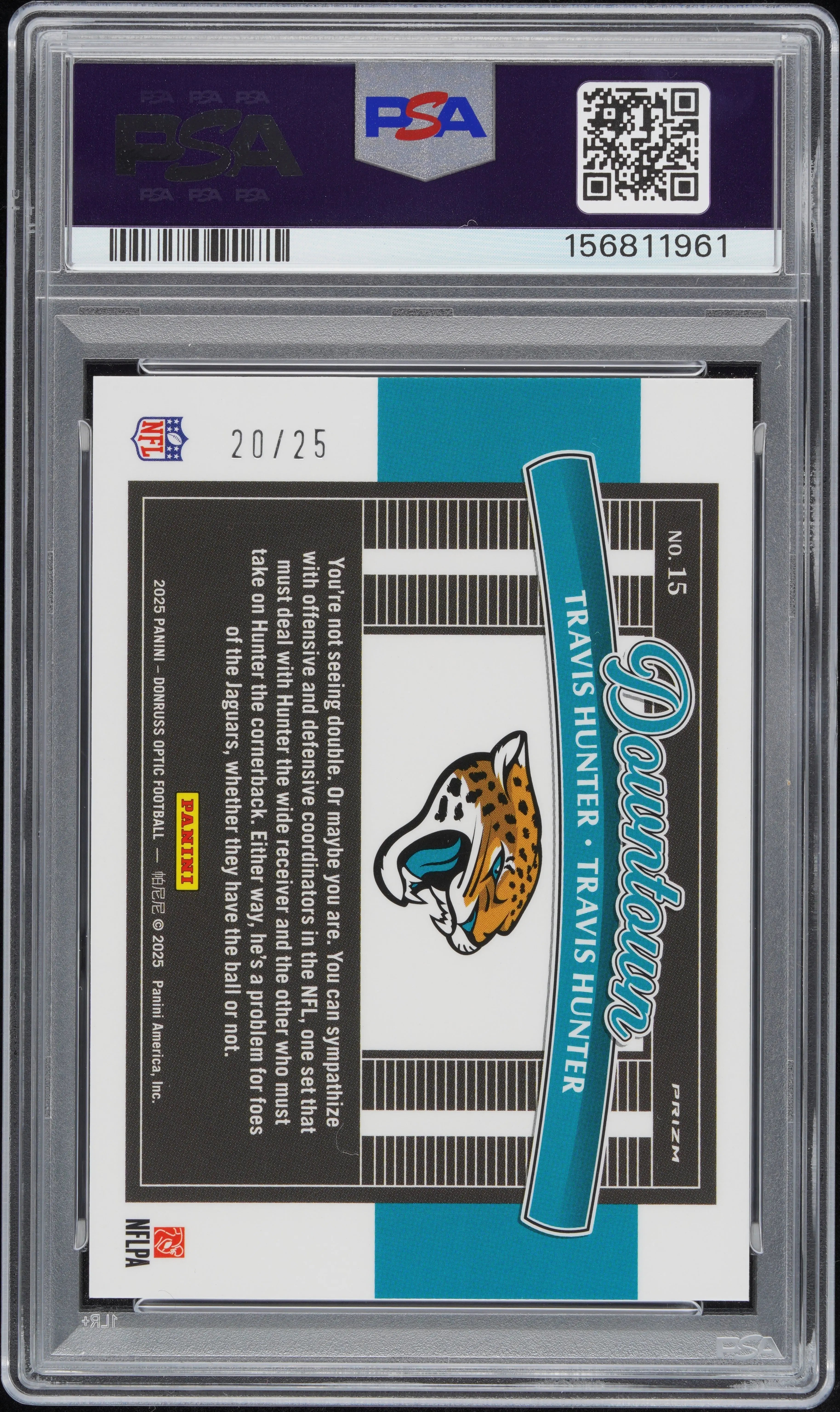 2025 Panini Donruss Optic Downtown Duos Travis Hunter RC Black Pandora PSA 8 /25 