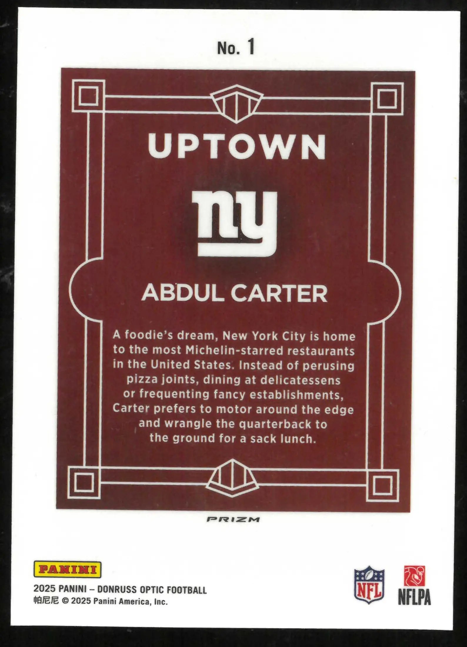 2025 Panini Donruss Optic Football Uptown Rookie Abdul Carter RC 