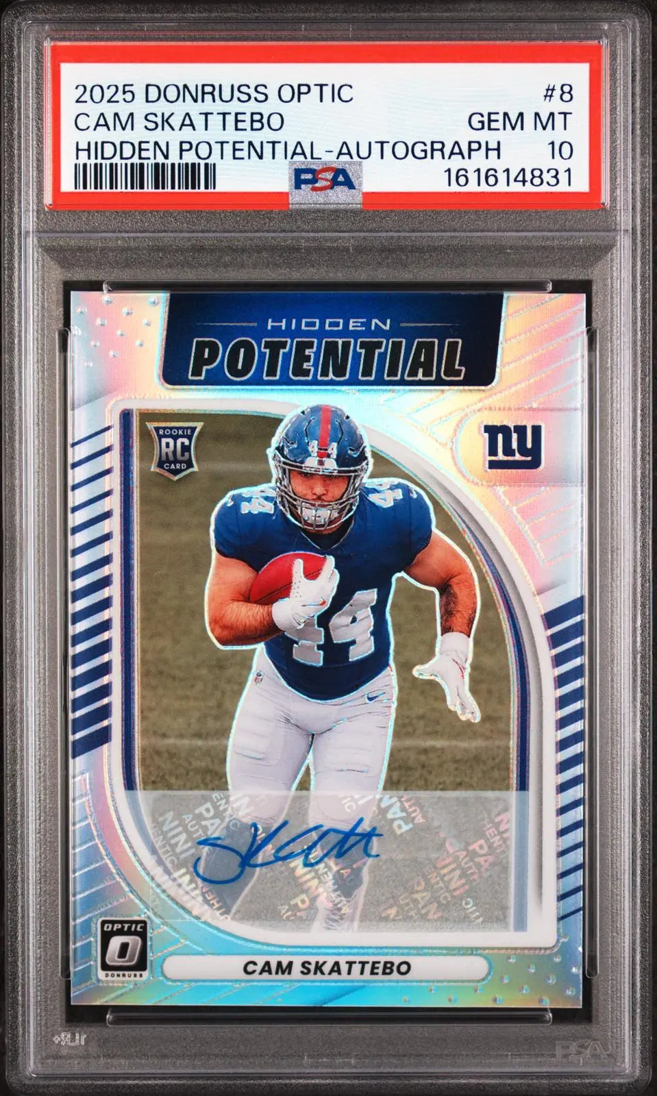2025 Panini Donruss Optic Hidden Potential Rookie Auto Cam Skattebo /199 PSA 10 