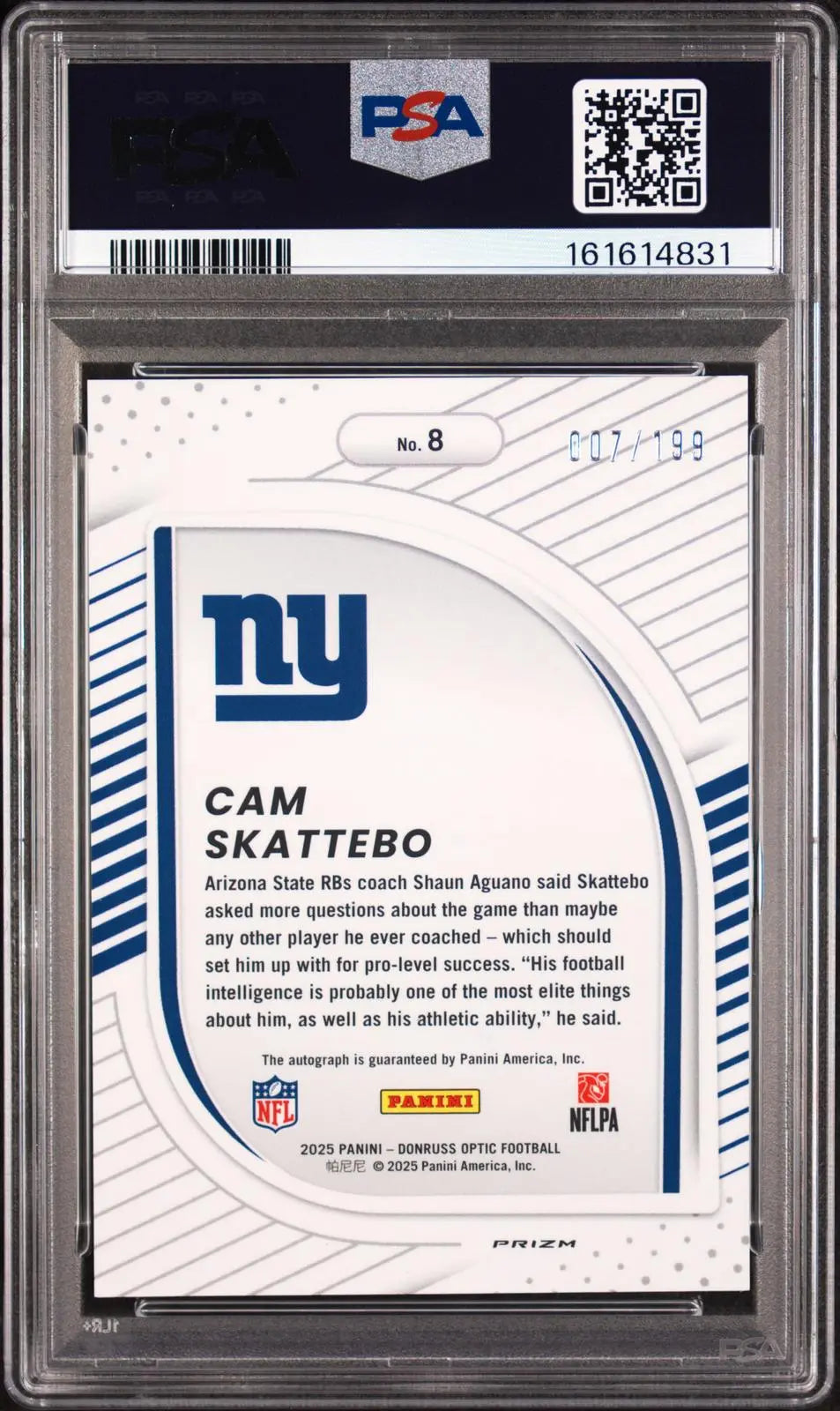 2025 Panini Donruss Optic Hidden Potential Rookie Auto Cam Skattebo /199 PSA 10 