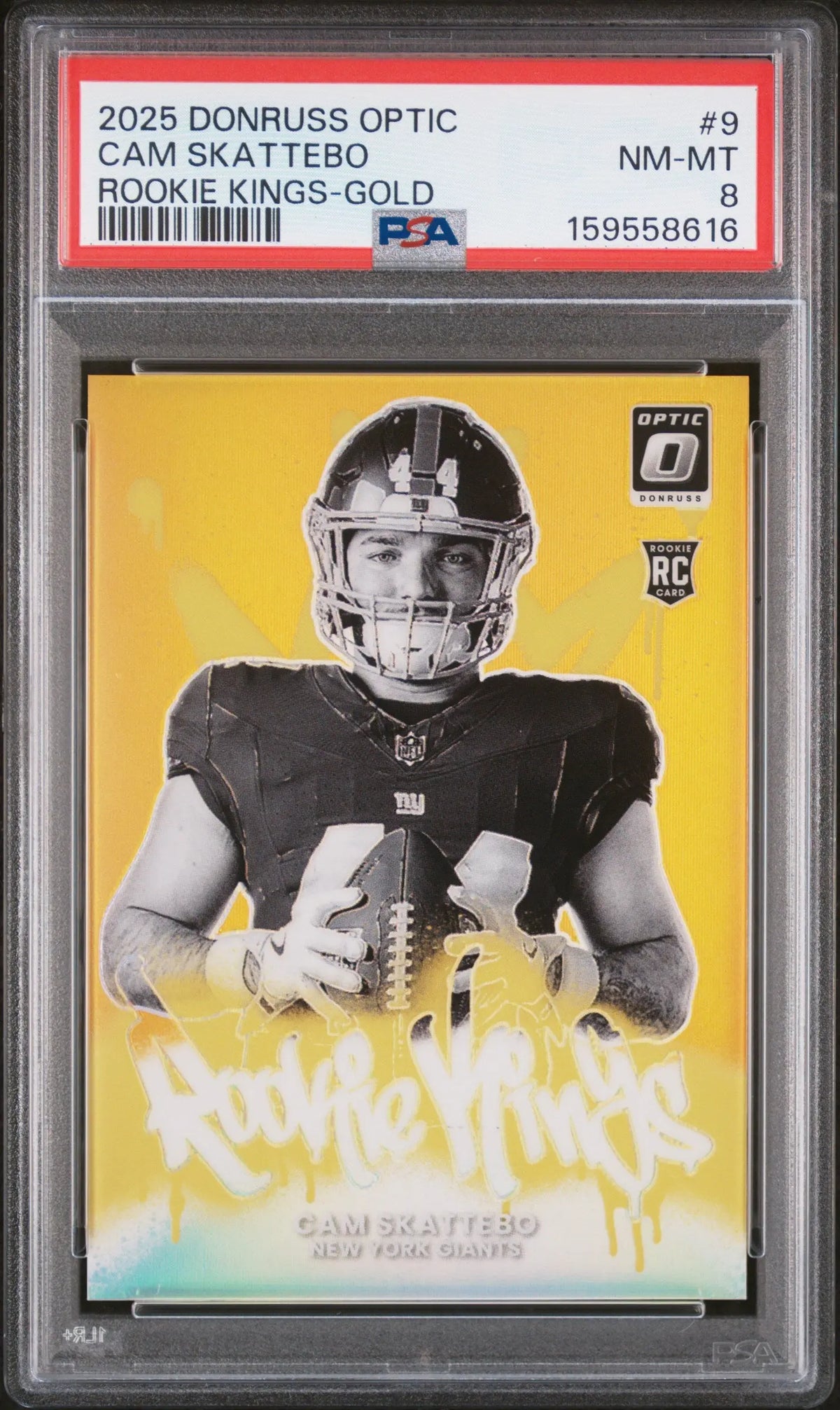 2025 Panini Donruss Optic Rookie Kings  Cam Skattebo Gold /10 RC PSA 8 