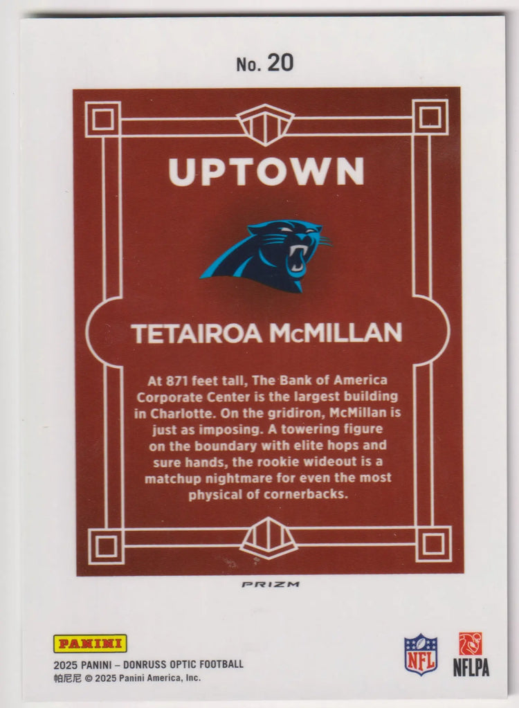 2025 Panini Donruss Optic Rookie Uptown Tetairoa McMillan RC 