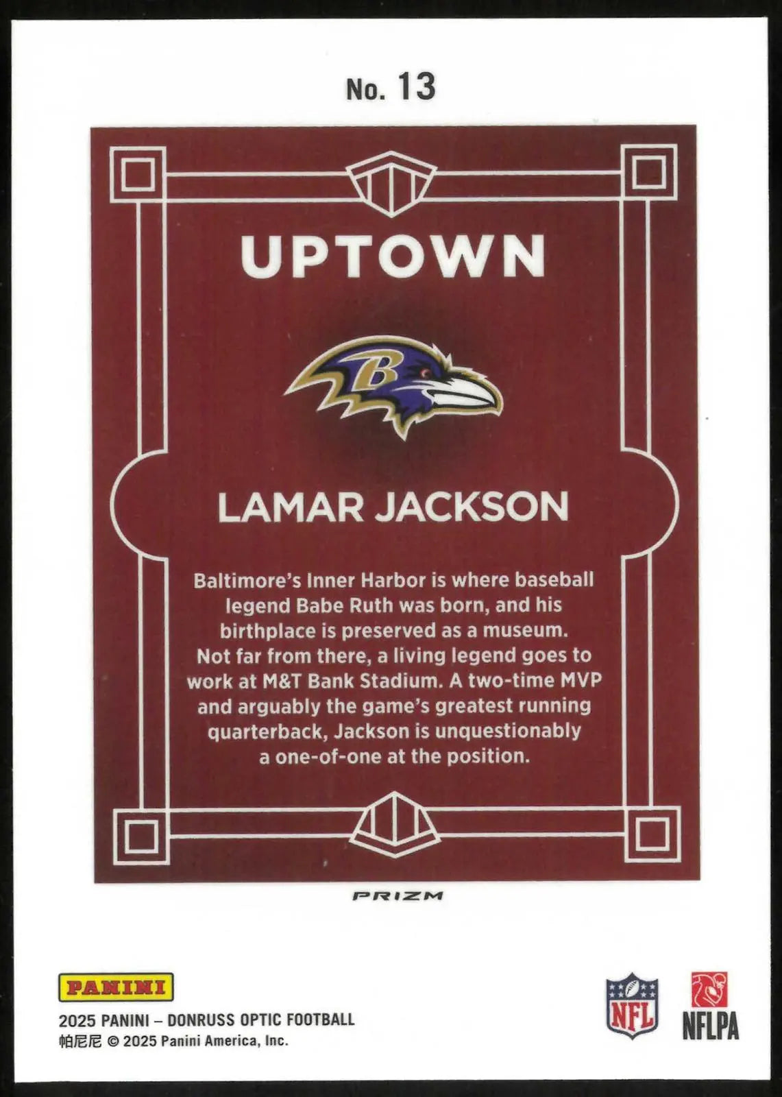 2025 Panini Donruss Optic Uptown Lamar Jackson 