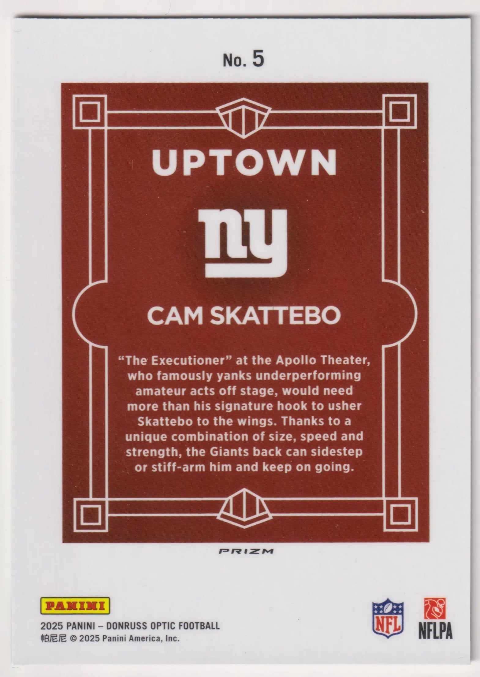 2025 Panini Donruss Optic Uptown Rookie Cam Skattebo RC 