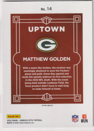2025 Panini Donruss Optic Uptown Rookie Matthew Golden RC 