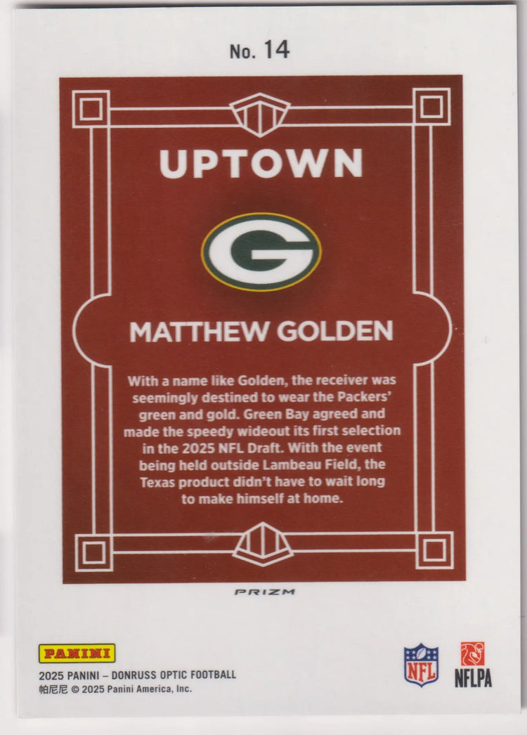 2025 Panini Donruss Optic Uptown Rookie Matthew Golden RC 