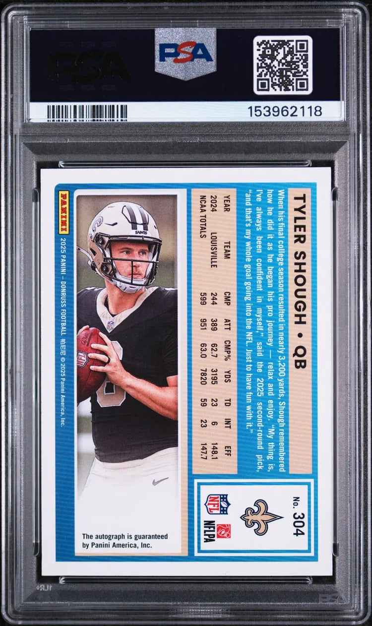 2025 Panini Donruss Rated Rookie Autograph Tyler Shough Auto RC Green PSA 8 