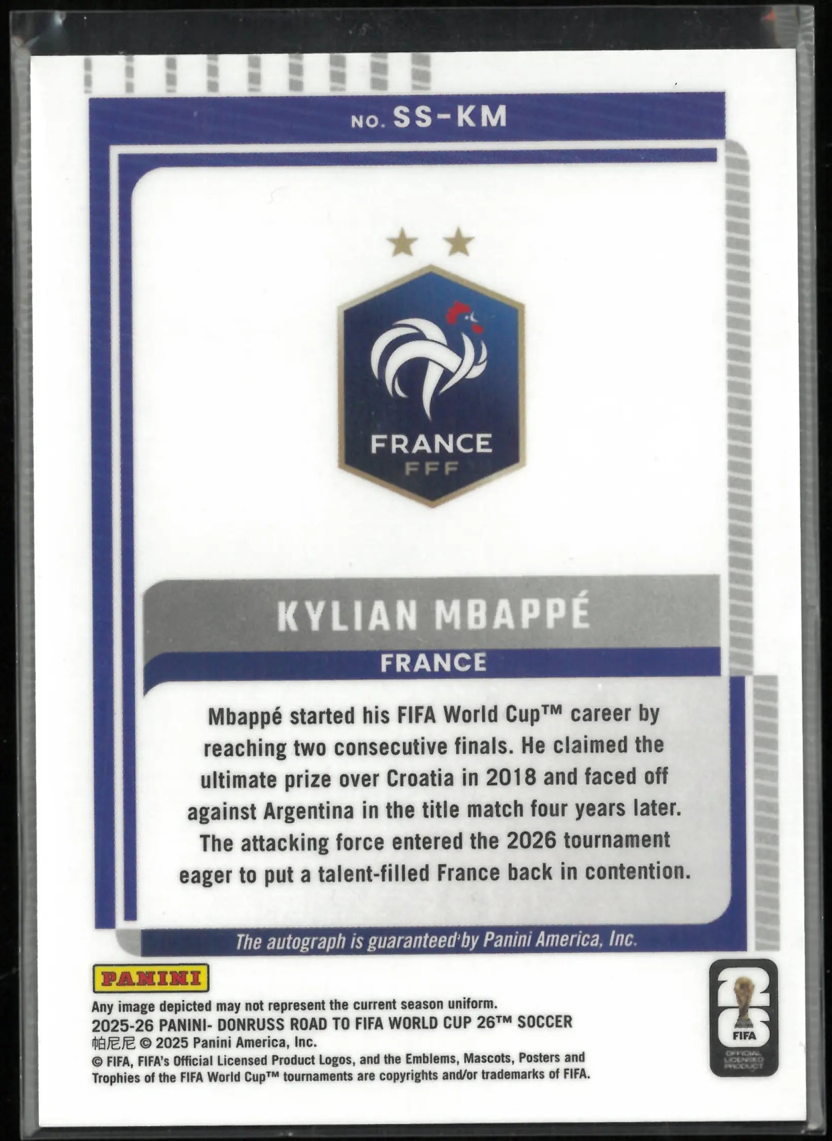 2025 Panini Donruss Road to FIFA World Cup Kylian Mbappe Autograph Auto 